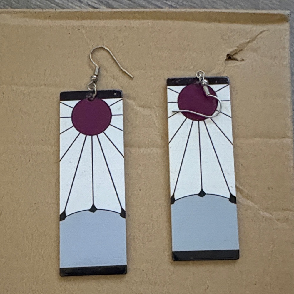Geometric Rectangular Earrings with Purple Accents